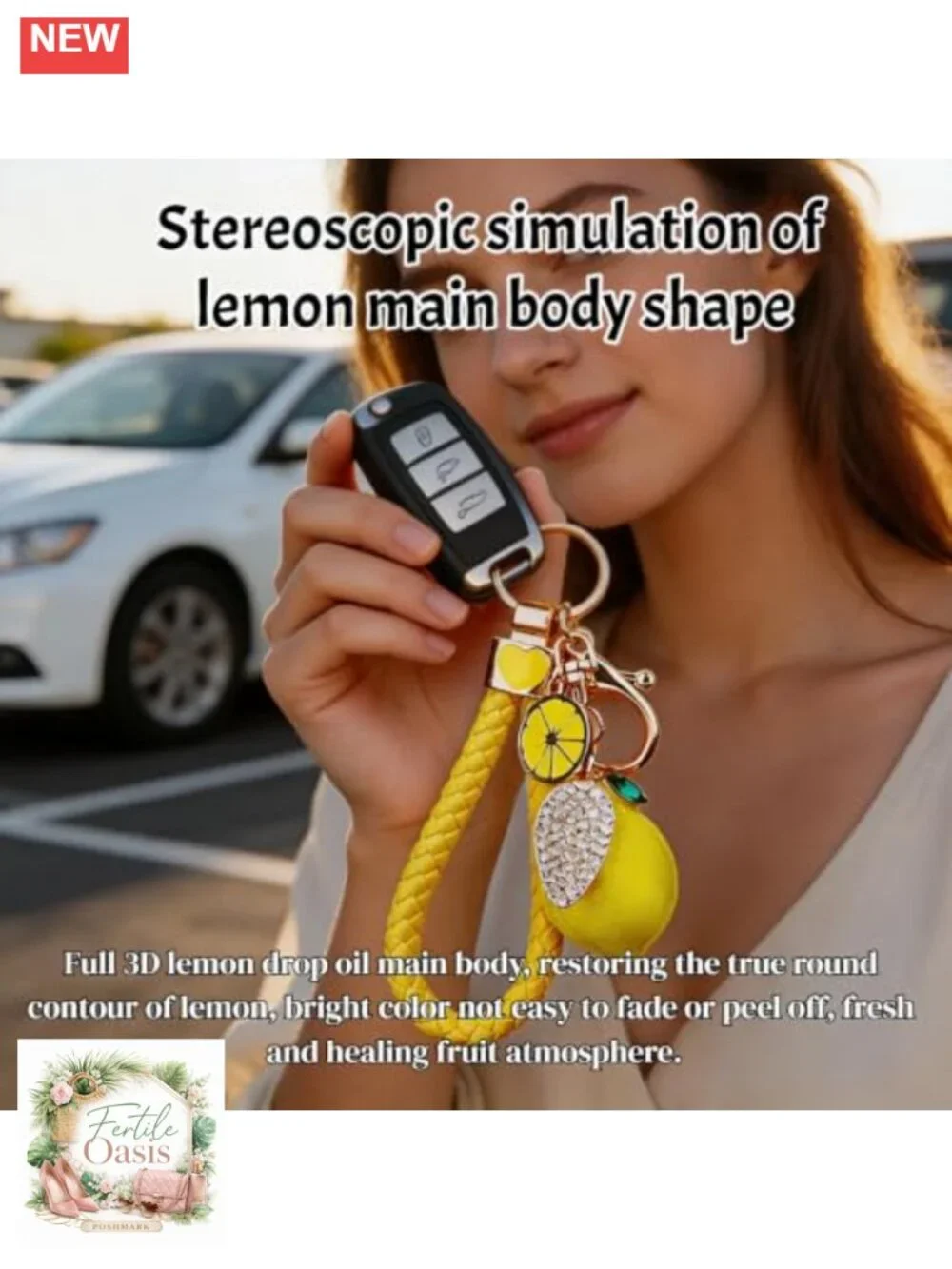 Cute Lemon Keychain Rhinestone Fruit Keyring for Purse Backpack Bag Charm Gift